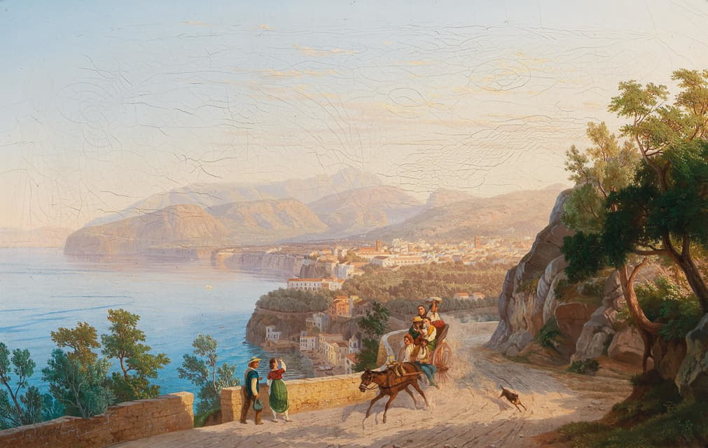 Carl Wilhelm Götzloff - View of Sorrento, with a family outing in the foreground
