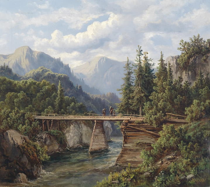 山间小溪上的木桥