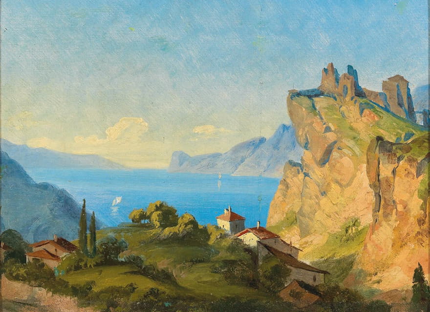 Edmund Von Wörndle - View of Nago on Lake Garda
