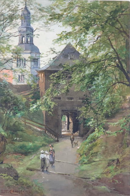 Edward Theodore Compton - Spaziergänger am Mönchsberg mit Blick auf die Müllner Kirche