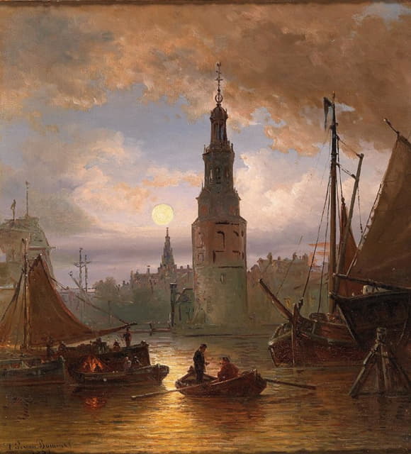 Elias Pieter van Bommel - A view of Amsterdam in the moonlight