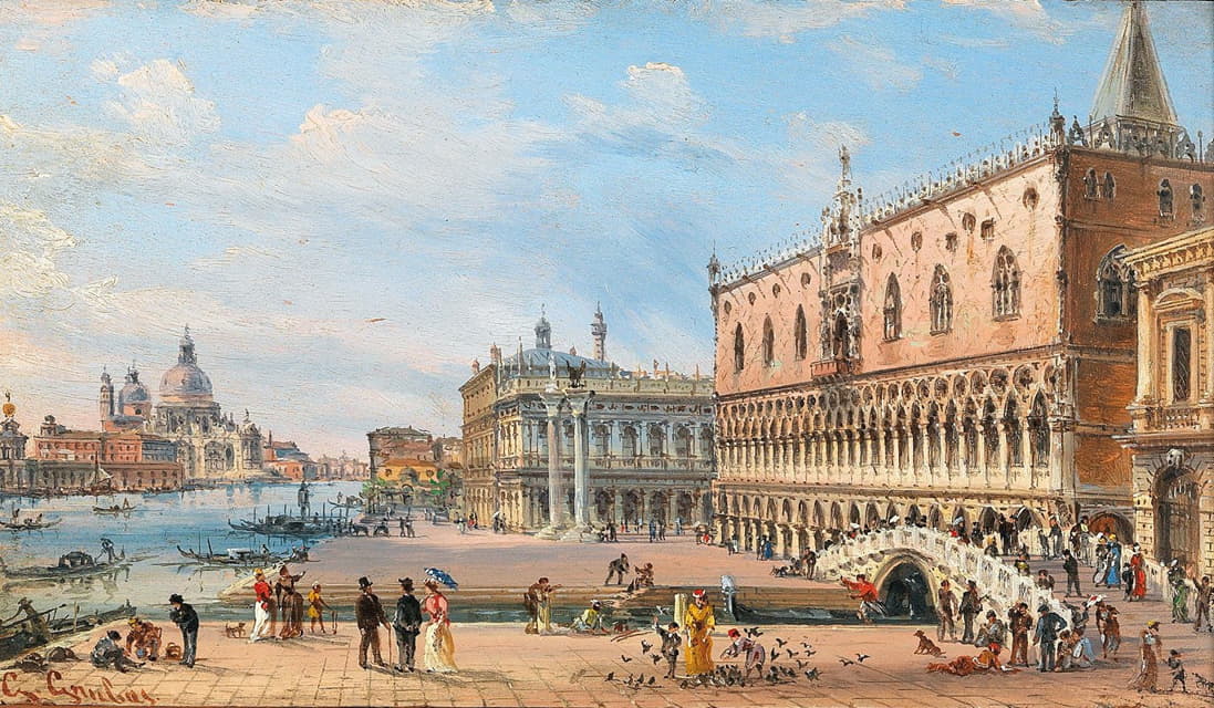 威尼斯，公爵宫和安康圣母教堂的景色