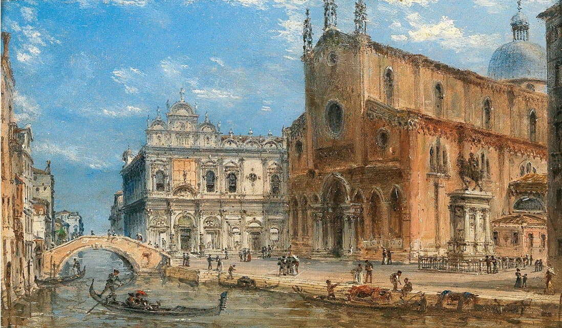 Giovanni Grubacs - Venice, a view of San Zanipolo with the Colleoni equestrian monument
