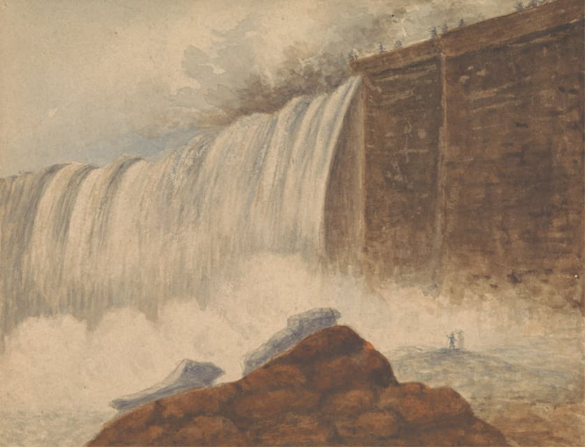 尼亚加拉瀑布视图，右前景岩石上有两个人物