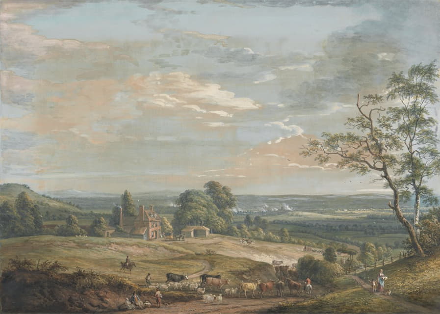 Paul Sandby - A Distant View of Maidstone, from Lower Bell Inn, Boxley Hill