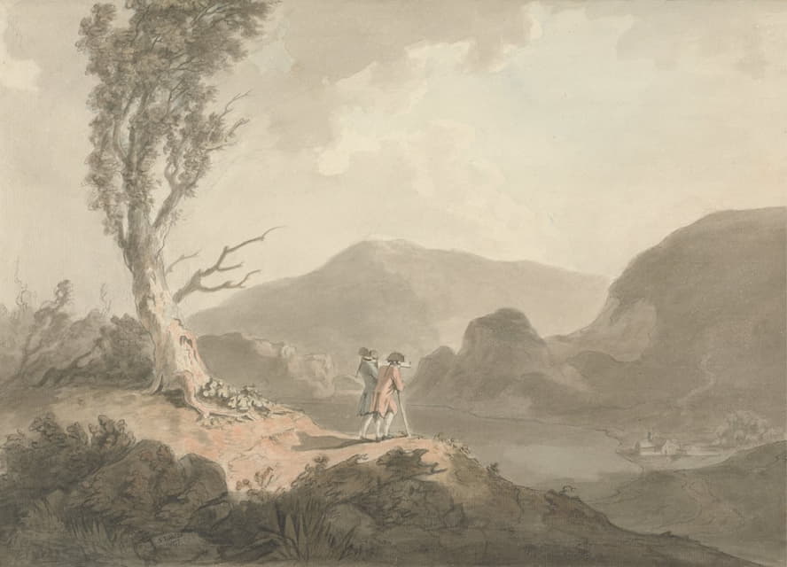 Samuel Davis - Two Men with Telescope Looking Across A River