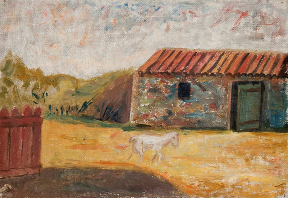 Tadeusz Makowski - Rural farmstead with a white foal