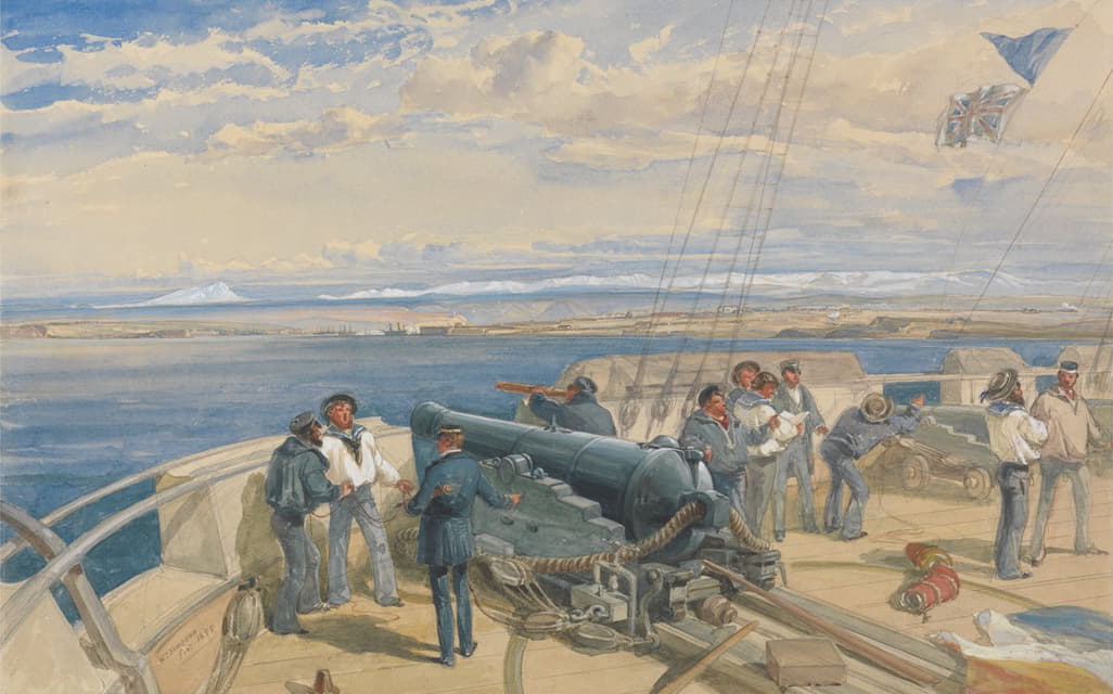 1855年2月，西顿号H.M.S.甲板上绘制的《海上的塞巴斯托波尔》