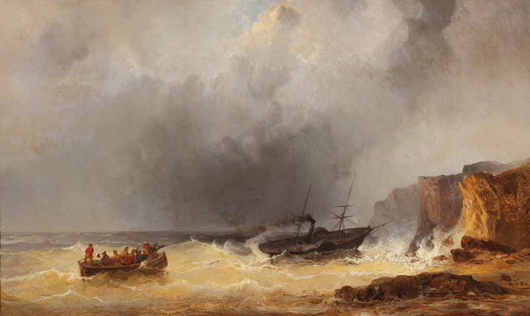 Josef Carl Berthold Püttner - Steamship in Distress at Sea by a Rocky Coast