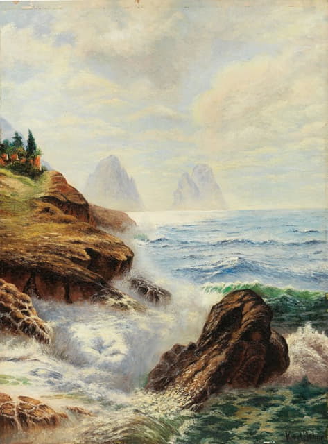 Karl Theodor Boehme - An der Küste von Ischia mit Blick auf die Faraglioni Felsen