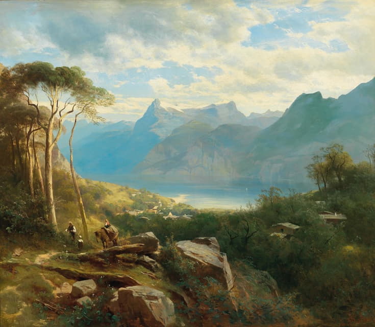 Leopold Heinrich Vöscher - A view of Lake Lucerne and the Bernese Highlands