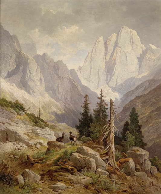 Leopold Munsch - Gämsen im Hochgebirge