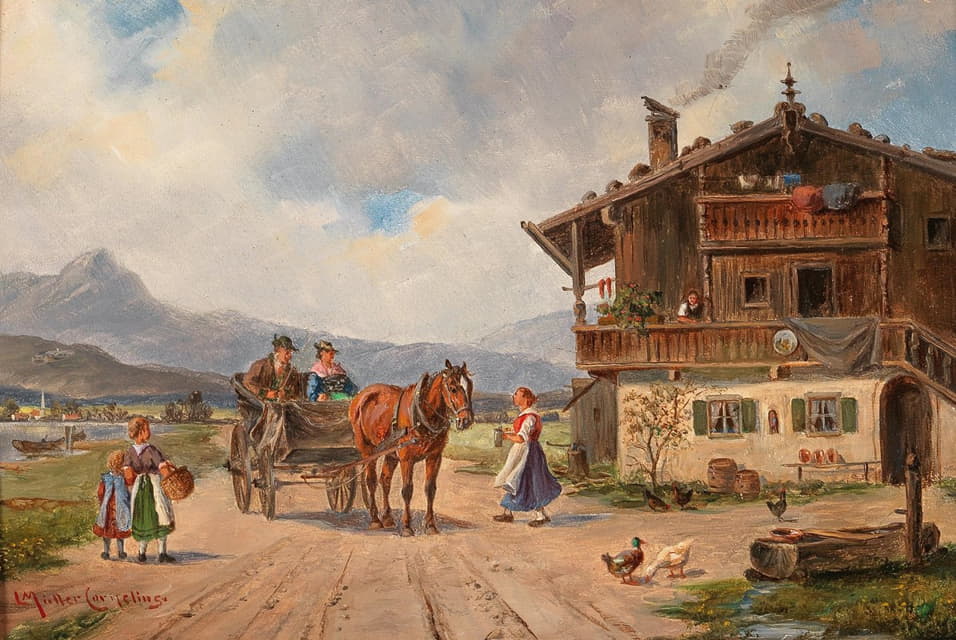 Ludwig Müller-Cornelius - Labung vor dem Bauernhaus am See