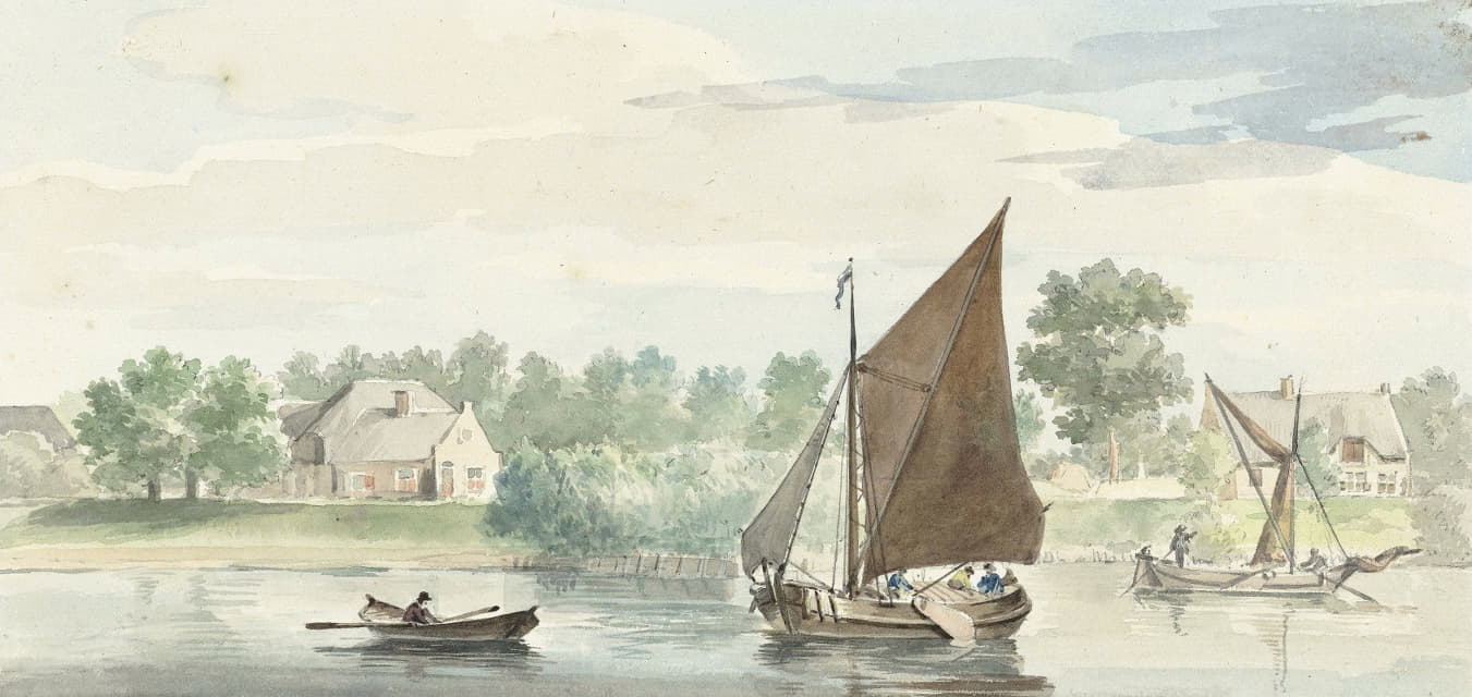 梅尔韦德河下游教皇右岸堤岸附近的帆船