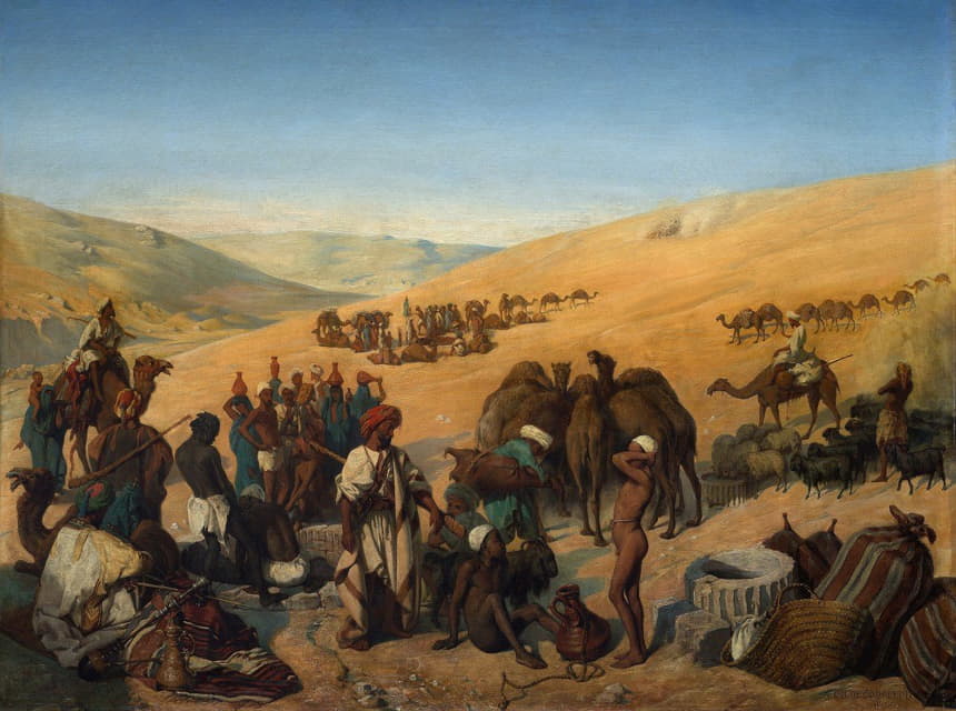 Charles de Coubertin - Halt of Caravans at the Wells of Saba (Beersheba) in the Desert South of Hebron