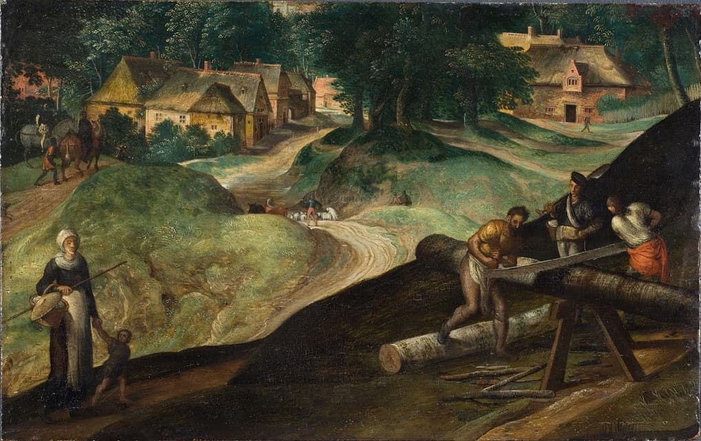 Gillis Mostaert - Landscape with Men Sawing Timber