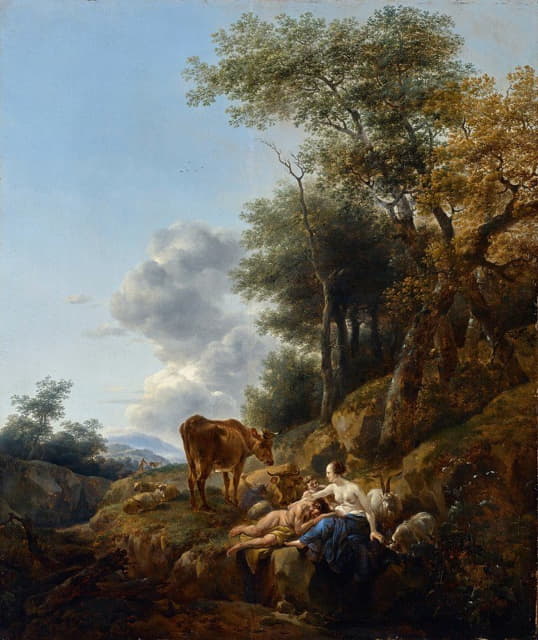 Nicolaes Pietersz. Berchem - Landscape with a Nymph and a Satyr