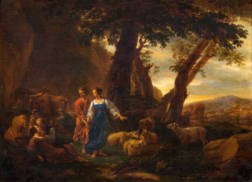 Nicolaes Pietersz. Berchem - Landscape with Peasants and Cattle