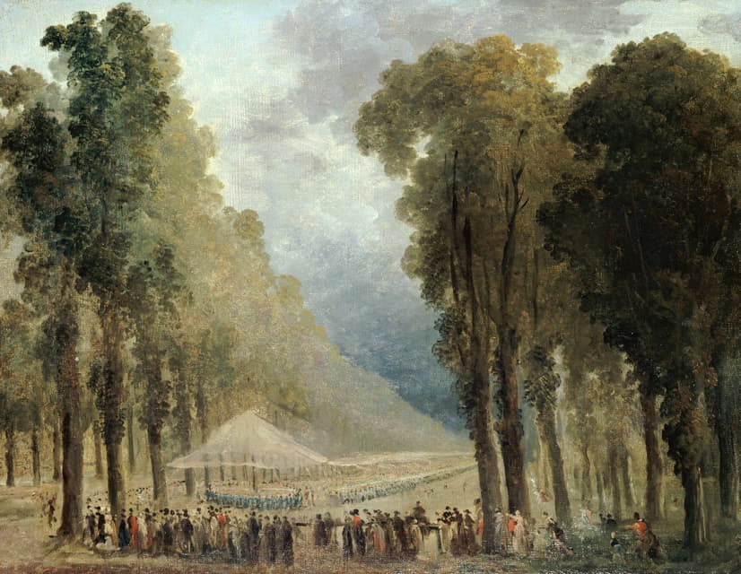 Hubert Robert - Repas servi aux troupes dans une allée des Champs-Elysées ou dans le parc de Saint-Cloud