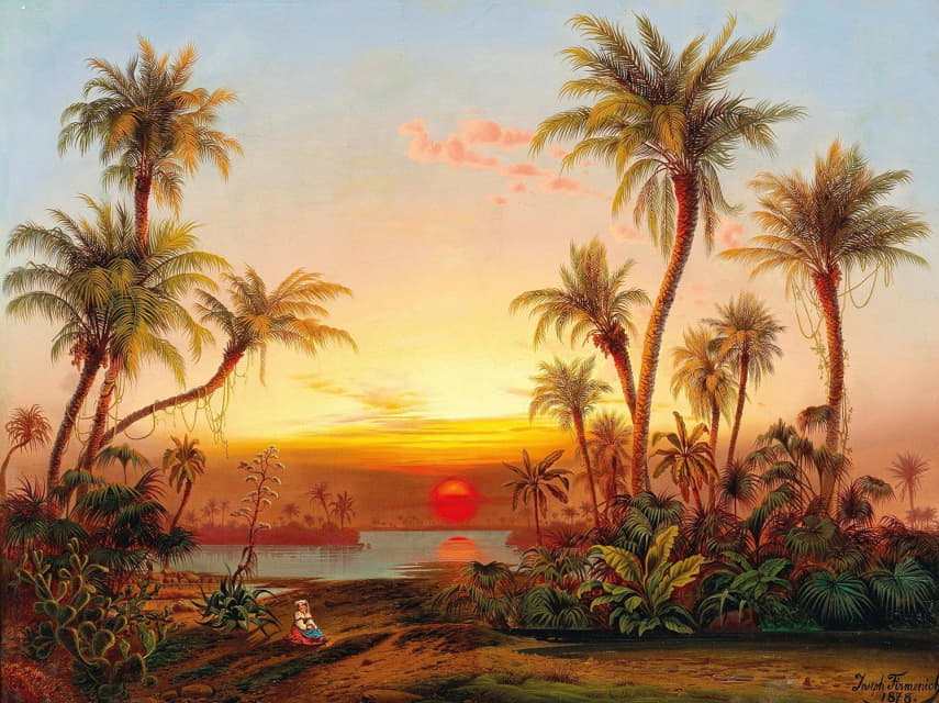Joseph Firmenich - A Southern Landscape With Palms In The Evening Light