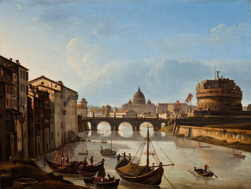 罗马台伯河景观，展示圣彼得和圣安杰洛城堡