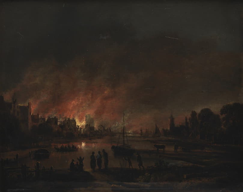 Aert van der Neer - Fire at a Village by Night