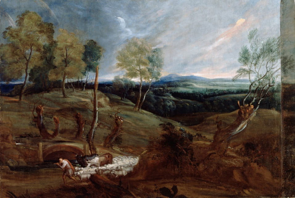 Anthony van Dyck - Sunset Landscape with a Shepherd and his Flock