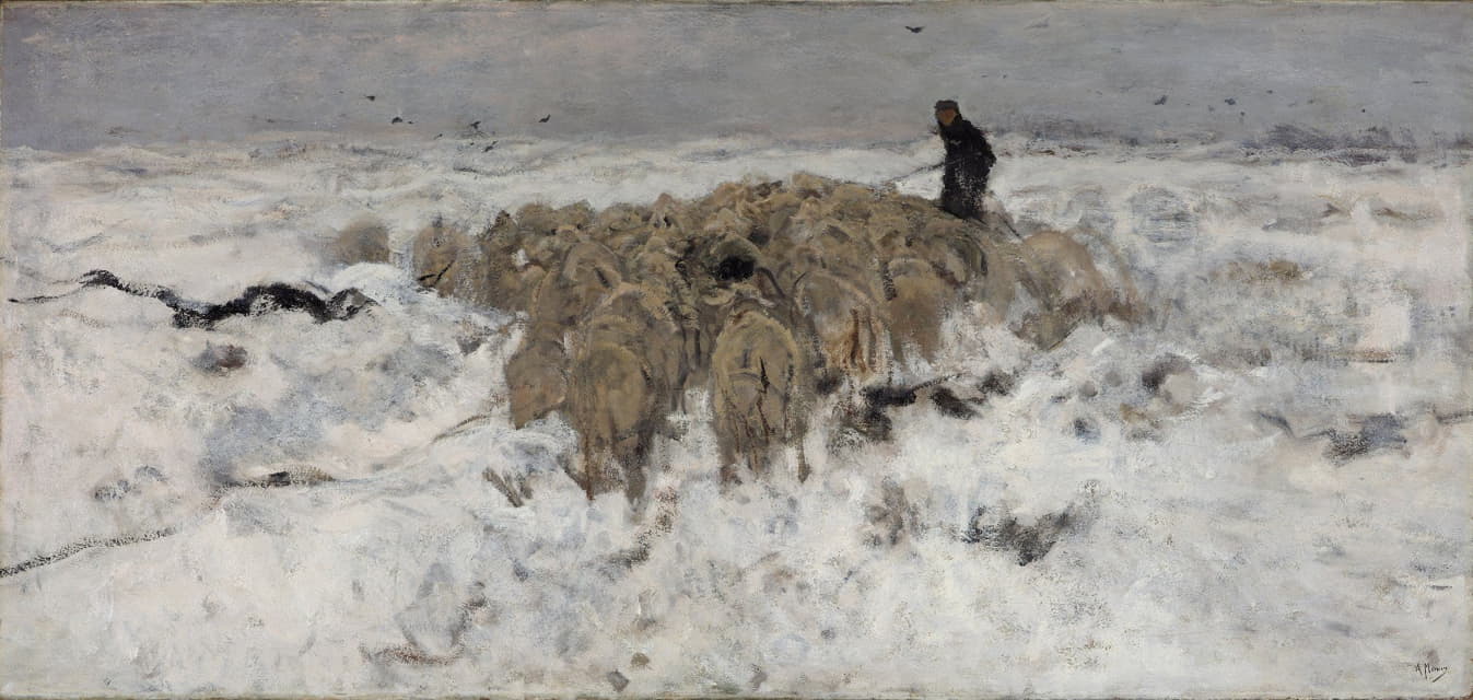 雪地里羊群和牧羊人
