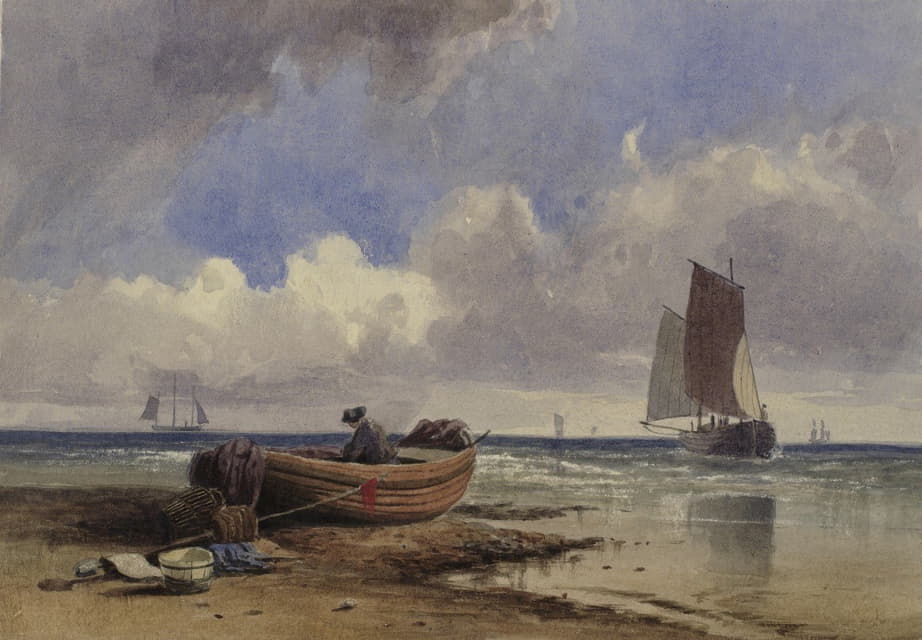 Charles Bentley - Fishing boat on the shore at Hastings