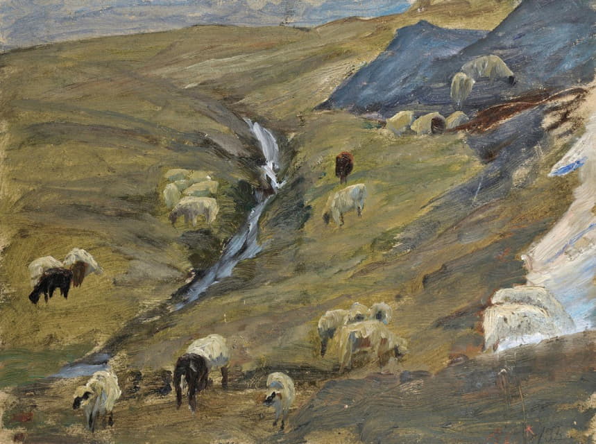 Ernst Schiess - Flock of Sheep on an Alp
