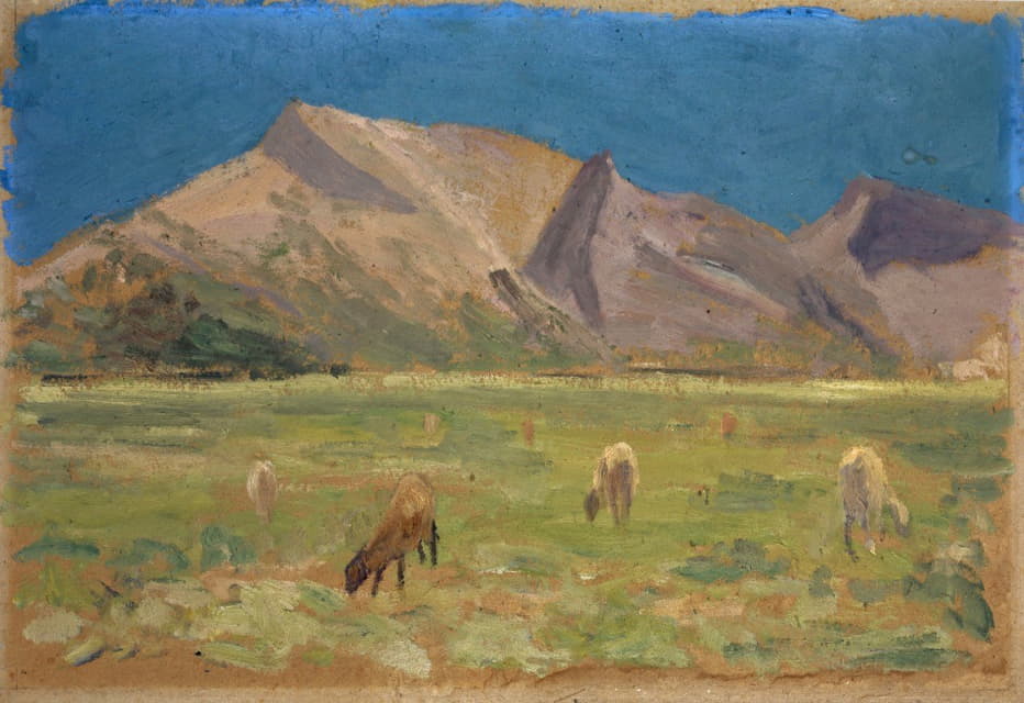 Ernst Schiess - Grazing Sheep in front of Bare Hills