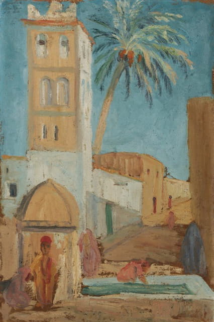 Ernst Schiess - Scene at a Fountain in a Moroccan Place