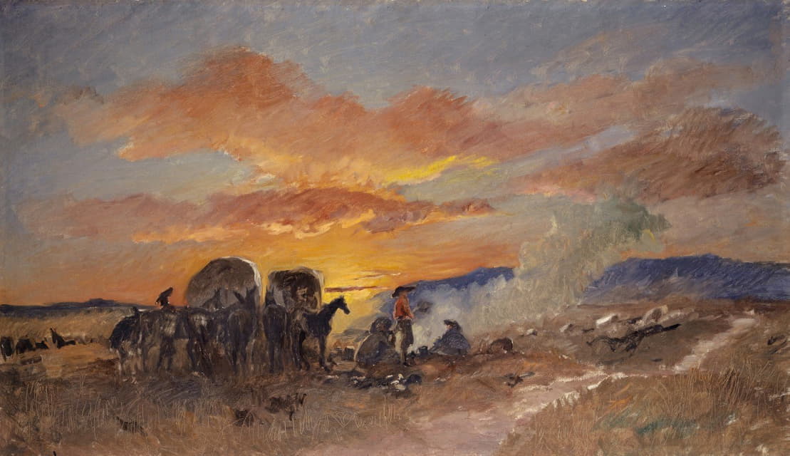 拉拉米平原日出时的营火
