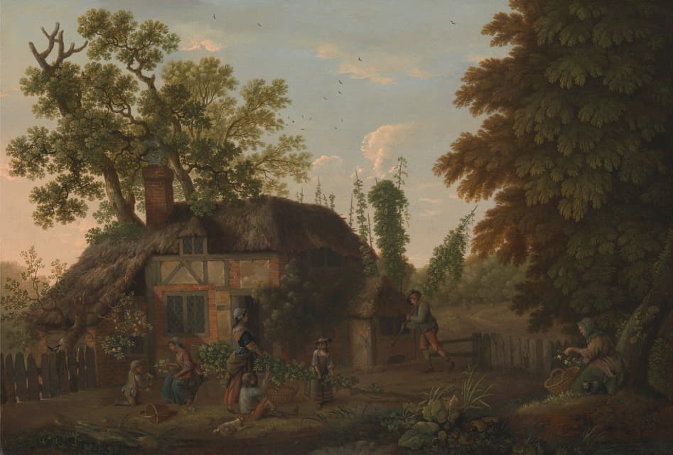 George Smith - Hop Pickers Outside a Cottage