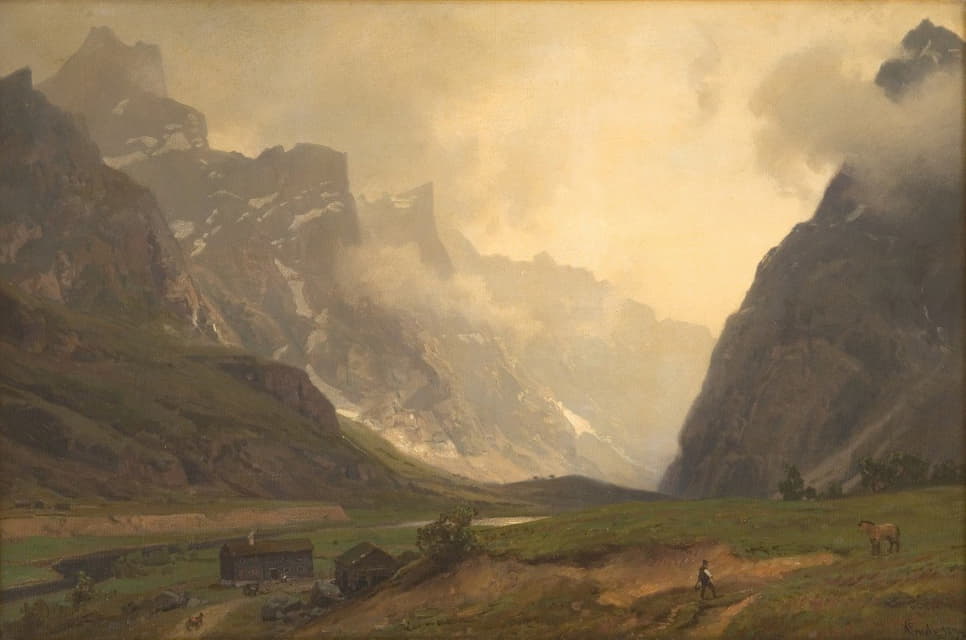 Hans Fredrik Gude - The Troll Peaks in Romsdalen, The Foot of Romsdalshorn to the Right