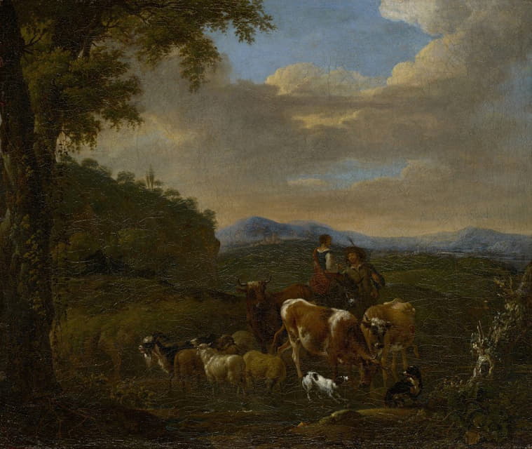 Johan le Ducq - Shepherds with Cows, Sheep and Goats