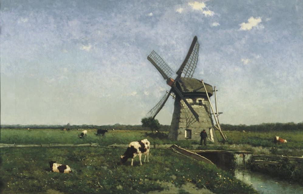 Johan Hendrik Weissenbruch - Landscape with Windmill near Schiedam
