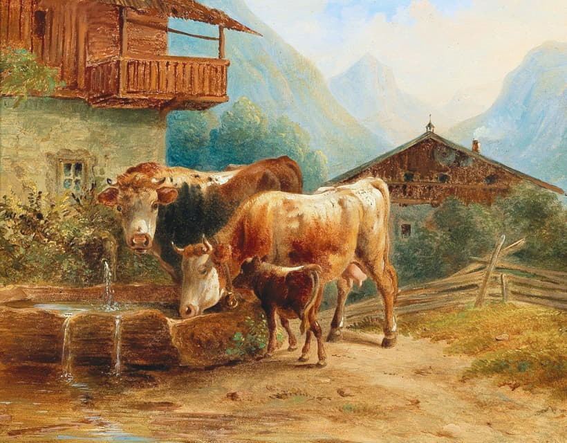 Joseph Heicke - Kühe An Der Tränke
