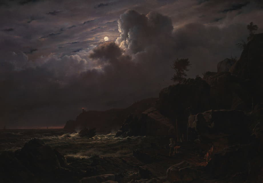 Louis Gurlitt - View of Kullen in Sweden. Smugglers Hiding their Goods among the Rocks. Moonlight