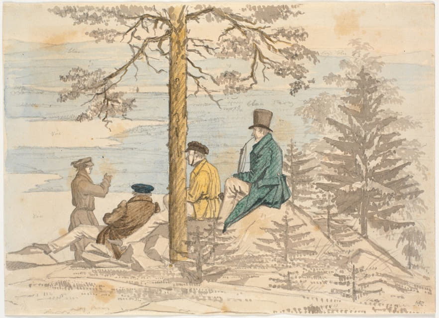 四个人从霍尔姆科伦山上看风景