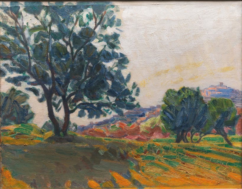 Niels Larsen Stevns - The Olive Grove. With Cagnes in the Background. Against the Light