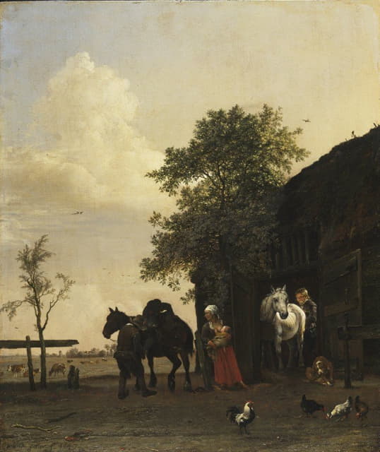 Paulus Potter - Figures with Horses by a Stable