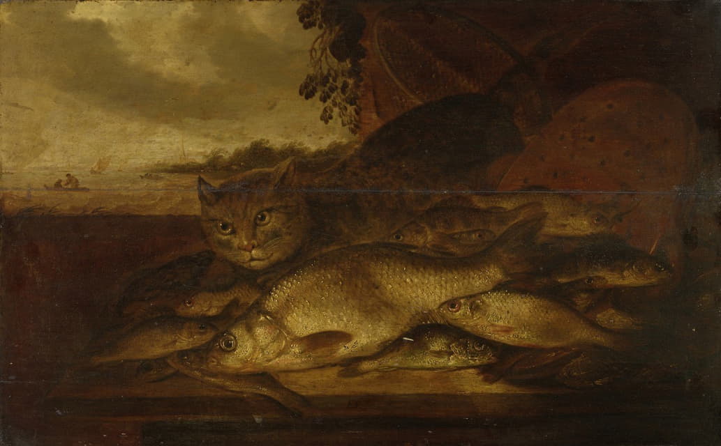 Pieter de Putter - Still Life; Cat with Fish