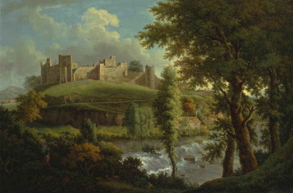Samuel Scott - Ludlow Castle with Dinham Weir, from the South-West