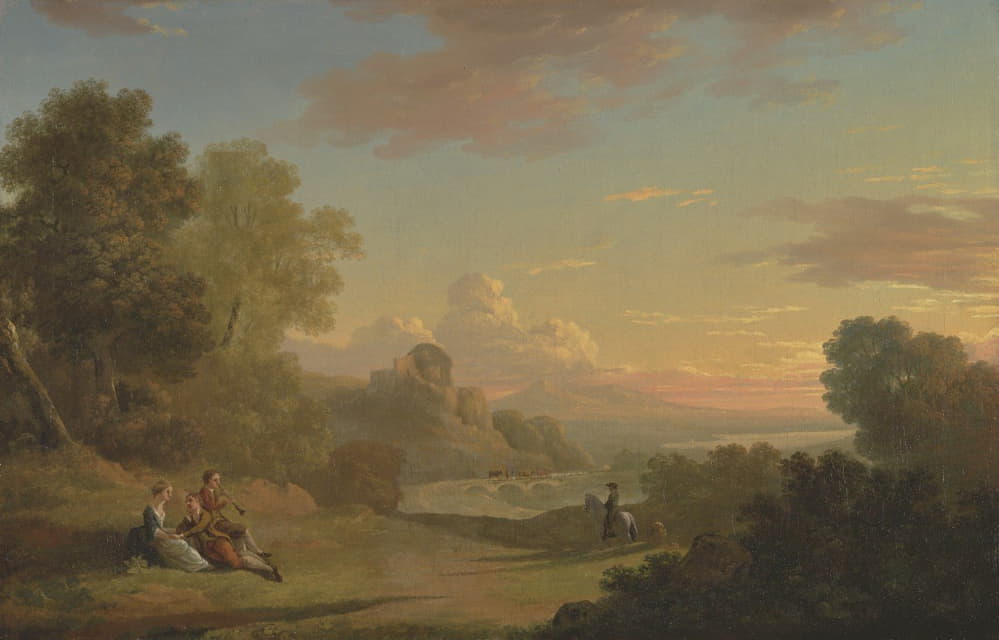 Thomas Jones - An Imaginary Landscape with a Traveller and Figures Overlooking the Bay of Baiae