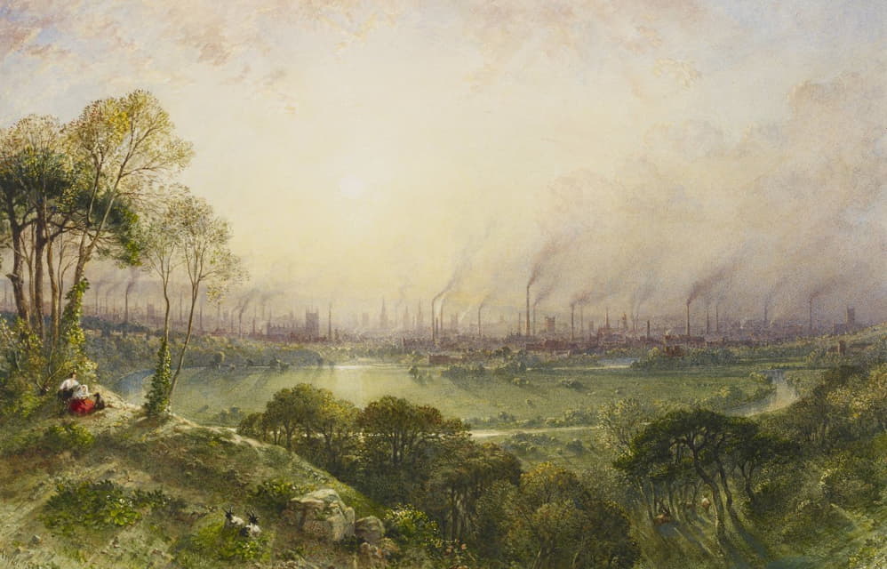 William Wyld - Manchester from Kersal Moor, with rustic figures and goats