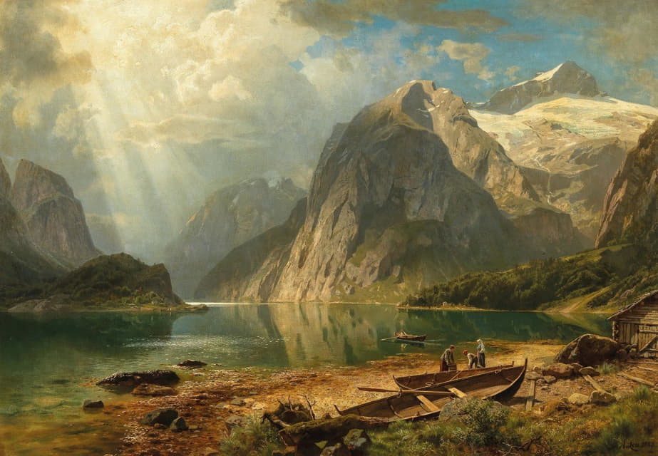 August Wilhelm Leu - A Fjord Landscape