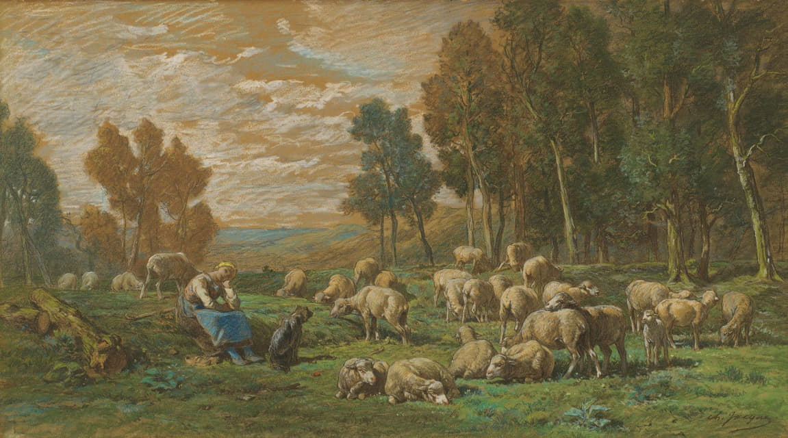 Charles Emile Jacque - The Shepherdess