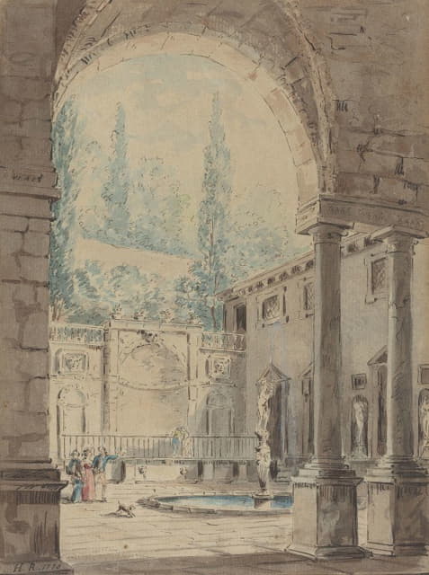 Follower of Hubert Robert - Courtyard of the Villa Pliniana