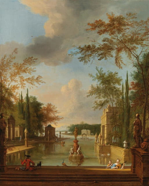 Frederik de Moucheron - A park landscape with musicians